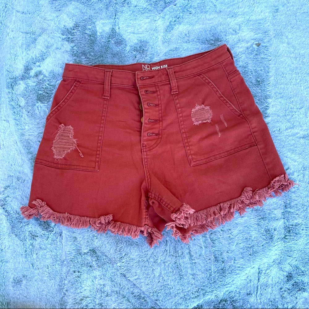 Red/Maroon Size 11 Distressed High Waist Button Up Shorts by No Boundaries